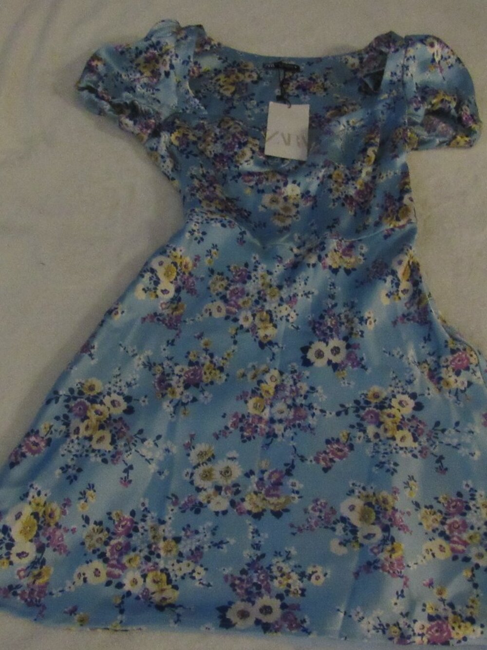 Zara floral Sweetheart neckline Short Puff Sleeves Size XS NWT